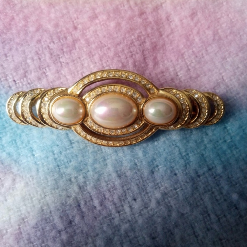 Dior Gold and Cream Brooch with Pearlescent Cabochons